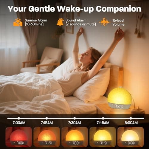 Dawn Simulator Luminous Alarm Clock with 7 Ringtones, Bedside Lamp, 20 Brightness Levels, 30 Natural Sounds, Snooze, Timer, 12 Colours Alarm Clock Light Nightlight for Kids/Adults - Image 4