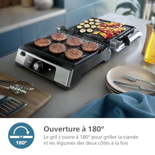 Philips Contact Grill - Adjustable temperature. Large cooking surface and high power. Removable non-stick plates and grease collection tray. (HD6301/90) - Image 7