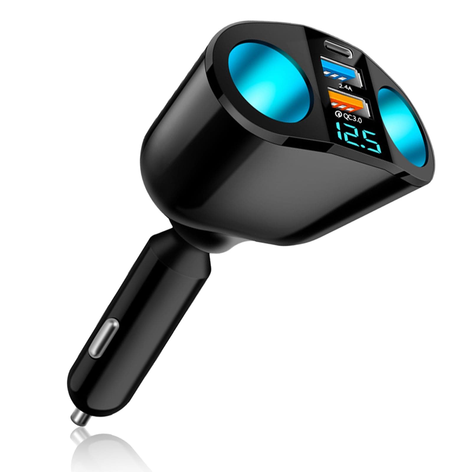 Mobil USB Car Cigarette Lighter Charger, Double Cigarette Lighter Socket 12 V, 20 W Quick Charge 3.0 Dual USB Car Charger with LED Voltmeter for Mobile Phone GPS Dash Cam and More
