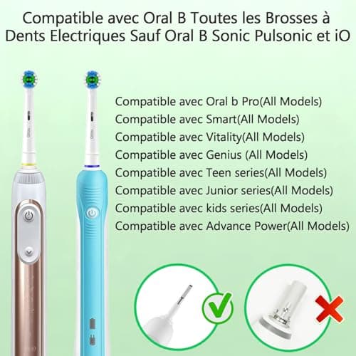 Qitizu Brossette de Rechange Compatible avec Braun Oral-b Brosse à Dents Electriques, Tete Brosse a Dent Pour Oral b Pro, Smart, Vitality, Genius, Advance Power, 20 Blanc - Image 3