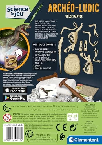 Clementoni | Archéo Ludic – Velociraptor 7+ | Dinosaur Educational Toy with Scientific Digging Kit | Luminous Skeleton to Rebuild | Child Paleontology Christmas Birthday Gift - Image 4