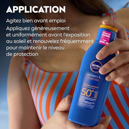 NIVEA SUN Lait Solaire Protect & Hydrate SPF 50+ 400 ml - Crème Solaire résistante à l'eau - Protège et Hydrate - Format XXL - Haute Protection Visage et Corps - Image 7