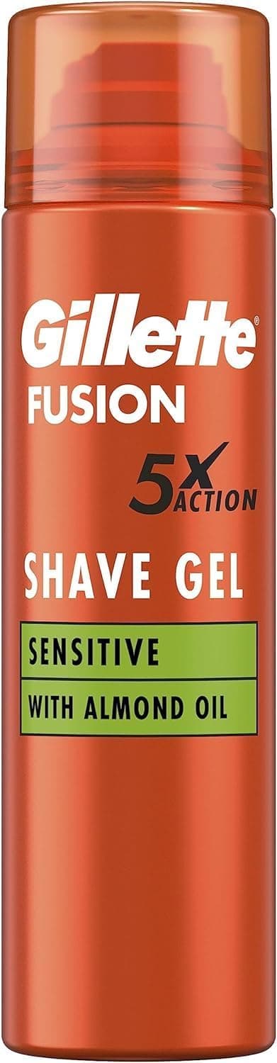 Gillette Fusion Soin de Barbe Gel de Rasage Homme (200ml) à l'huile d'amande pour peaux sensibles Action 5 fois : nettoie, hydrate, protège, rafraîchit et apaise Cadeau pour Homme