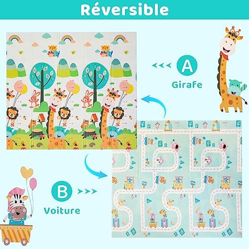 MAMIZO Baby Play Mat, 180 x 160 cm, Activity Mat for Baby, Children's Floor Mat, Thick Foam Foldable Reversible, Waterproof, Motor Skills Mat Promoting Sensory Development, Baby Gift - Image 4