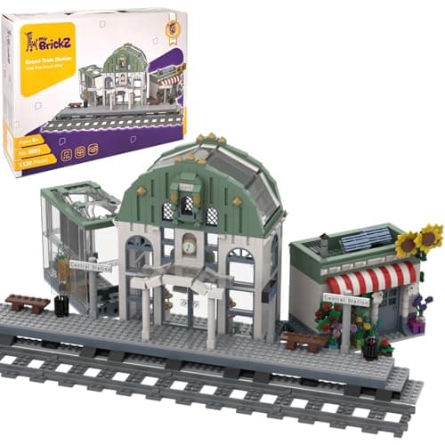 myBrickZ 0001 Large Train Station with Flower Shop, 1.120 Building Block, Gift for Boys and Girls, Compatible with Lego, MOC House for Train and City, City Building Set Bricks - Image 2