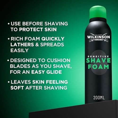 Wilkinson Sword Sensitive Shaving Foam, Great Addition to Toiletry Bags for Men Grooming, Shaving Foam for Men, Sensitive Skin, 200ml - Image 4