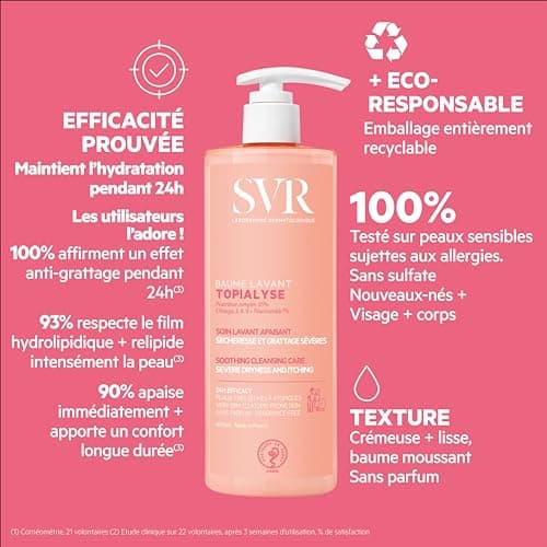 SVR - Topialyse Baume Lavant - Nettoyant apaisant sans sulfate - Pour peaux très sèches à atopiques - Huiles de coton & coco, niacinamide, prébiotiques - 400 ml - Image 6