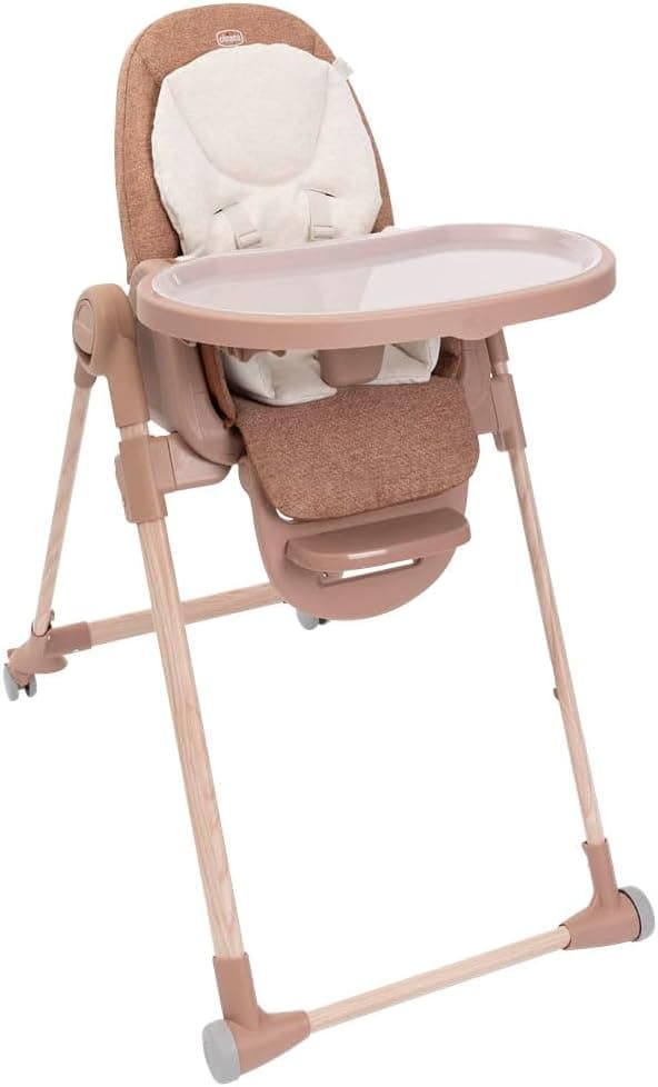 Chicco Polly Armonia Baby Highchair, Evolutionary for Children from 0 Months to 40 kg, 9 Levels of Height, 3 Tilt Positions, Adjustable Footrest, Compact Folding, 4 Wheels, Red