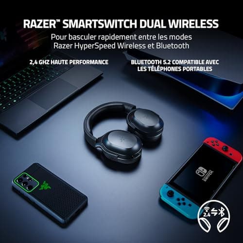 Razer Barracuda X - Casque Gaming sans Fil Multiplateforme (SmartSwitch Dual sans Fil, Design Ergonomique, TriForce 40mm, Microphone Cardioïde, Contrôles sur Casque, Batterie de 50h, USB-C) Noir - Image 4