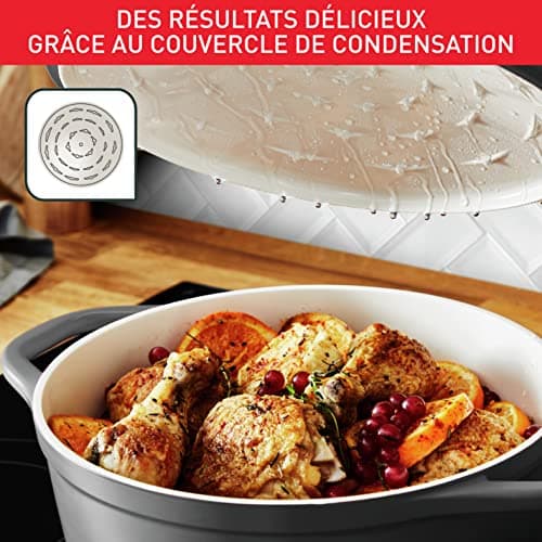 Tefal Air E2554604 Round Casserole Dish 24 cm, Capacity 4.7 L, Cast Aluminium, Safe Ceramic Coating, Condensing Lid, Oven and Induction Friendly, Grey - Image 7