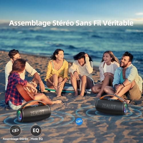 ZEALOT Portable Bluetooth Speaker with 50W Stereo Sound, 20 Hours Battery Life, IPX6, Wireless Stereo Pairing, Bluetooth 5.3 Speaker, AUX, TF Card, LED Light, for Outdoor, Party, Travel - Image 5
