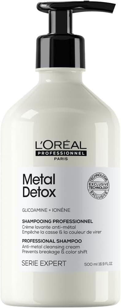 L'OREAL PROFESSIONNEL, Shampoing Anti-Casse, Cheveux Abîmés & Cassants, Colorés ou Naturels, Détoxifie & Renforce la Fibre, Couleur Longue Durée, Sans sulfate, Metal Detox, Série Expert