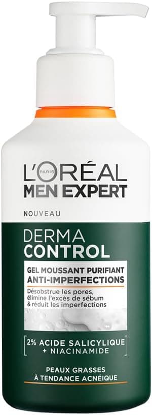 L'Oréal Men Expert - Gel Moussant Purifiant Anti-Imperfections - Nettoyant - Désobstrue les Pores et Réduit les Imperfections - Enrichie en Acide Salicylique - Derma Control - 260 ml