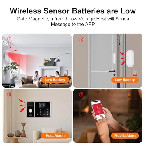 XUK Wireless Alarm System 4G/WiFi, Smart Security Alarm with Door/Window Sensors, Compatible with Alexa/Google Home, 24 Alarm with Siren, 10 Window and Door Sensors, 3 Remote Control - Image 6