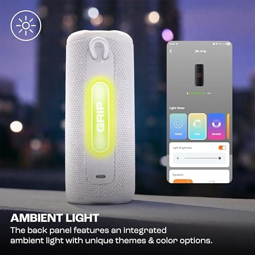 JBL Grip, Compact Bluetooth Speaker, AI Sound Boost, Waterproof and Dustproof IP68, Atmosphere Lighting, 14 Hours of Battery Life, Auracast Multi-Speaker Connection, Portable JBL App, White - Image 6