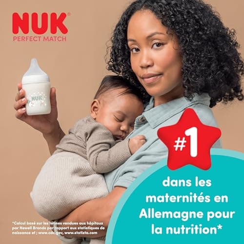 NUK Perfect Match Perfect Start Ensemble de biberons | 0-6 mois | 4 biberons anti-coliques (150 ml, 260 ml), 2 tétines, 1 sucette Perfect Match Air, 1 goupillon | Arc-en-ciel | Lot de 8 - Image 7