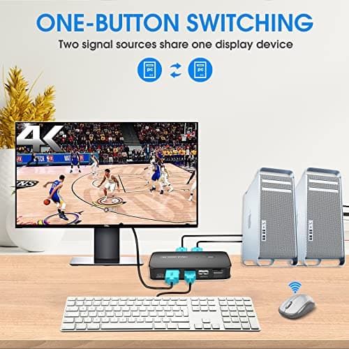 KVM Switch 2 PC 1 Monitor, HDMI and USB KVM Switch, 4K@30Hz, KVM Switches Sharing Monitor and 3 USB Device, 2 KVM Cables Included - Image 3