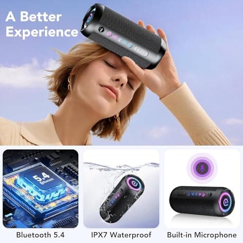 Portable Wireless Bluetooth 5.4 Speaker with Powerful Bass, 30 W Bluetooth Speaker, 30 Hours Battery Life, RGB Lights, Pairing TWS, IPX7, AUX, TF, for Outdoor/Party/Travel, Black - Image 5