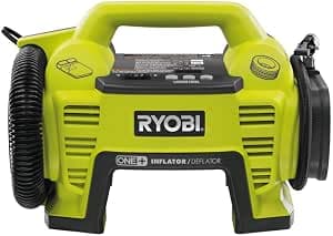 RYOBI ONE+ 18V inflator compressor with battery (not included) with built-in digital display pressure - Max pressure 10.3bar/Max flow rate 210L/min - Includes 3 inflation tips - R18I-0