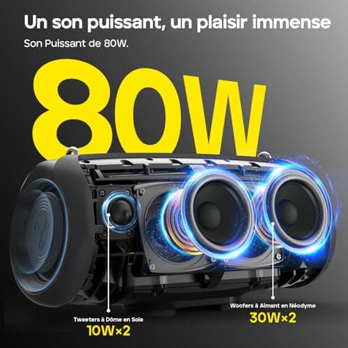 Tribit StormBox Lava Powerful Bluetooth Speaker, 80W Wireless Speaker, 24H Battery Life, IP67 Waterproof, Bluetooth 5.4, Custom EQ, XBas, TWS Pairing for Camping/Beach/Party/Outdoor - Image 3