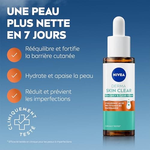 NIVEA Derma Skin Clear Sérum Purifiant et Apaisant (1 x 30 ml) - Sérum visage à l'Acide Hyaluronique, Provitamine B5 & Niacinamide - Soin visage anti points noirs, peaux à imperfections - Image 4