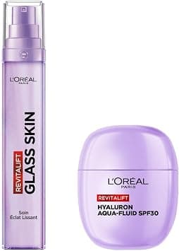 L'Oréal Paris - Smoothing Facial & Aqua-Fluid Shine Duo SPF30 - Hydration and Shine - With Hyaluronic Acid & Vitamins B5 and Cg + B3 - All Skin Types - Revitalift Filler Glass Skin - Image 1