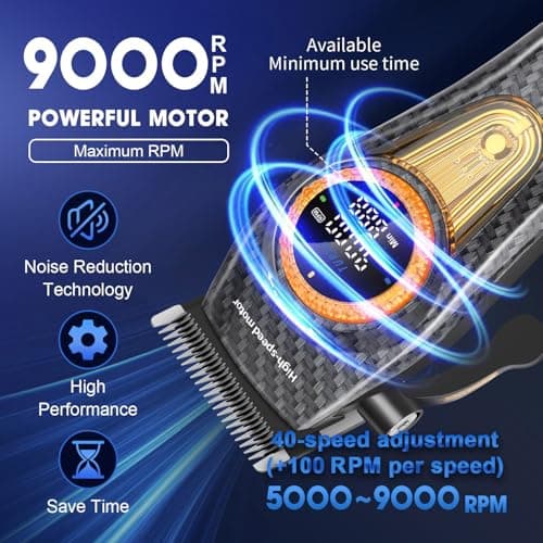 KEMEI 2242 Professional Hair Clipper for Men, Cordless Electric Hair Clipper, DLC Blades, Turbo Motor 5000-9000RPM, USB Rechargeable, Up to 220 Minutes Use with LED Display - Image 6