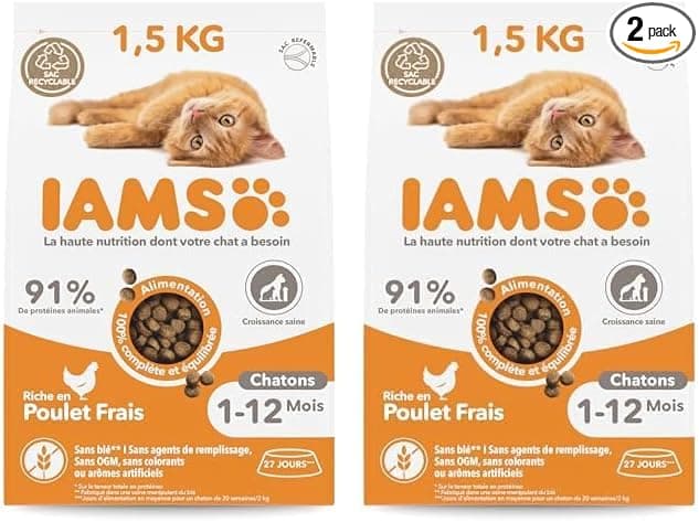 IAMS Advanced Nutrition Premium Kitten Dry Food - Healthy Whole Flavours - Promotes Growth - Fresh Chicken - Non-GMO Artificial Flavour Colours - Resealable Bag of 1.5 kg - Image 2
