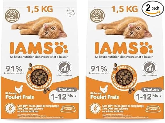 IAMS Advanced Nutrition Premium Kitten Dry Food - Healthy Whole Flavours - Promotes Growth - Fresh Chicken - Non-GMO Artificial Flavour Colours - Resealable Bag of 1.5 kg