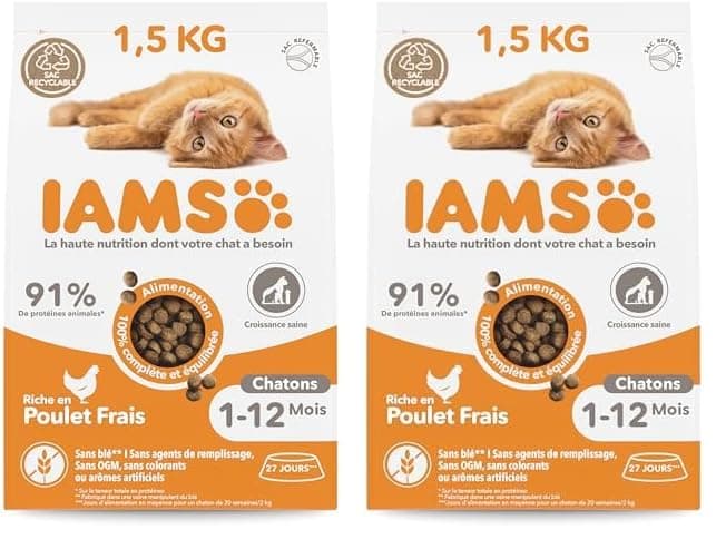 IAMS Advanced Nutrition Premium Kitten Dry Food - Healthy Whole Flavours - Promotes Growth - Fresh Chicken - Non-GMO Artificial Flavour Colours - Resealable Bag of 1.5 kg - Image 3