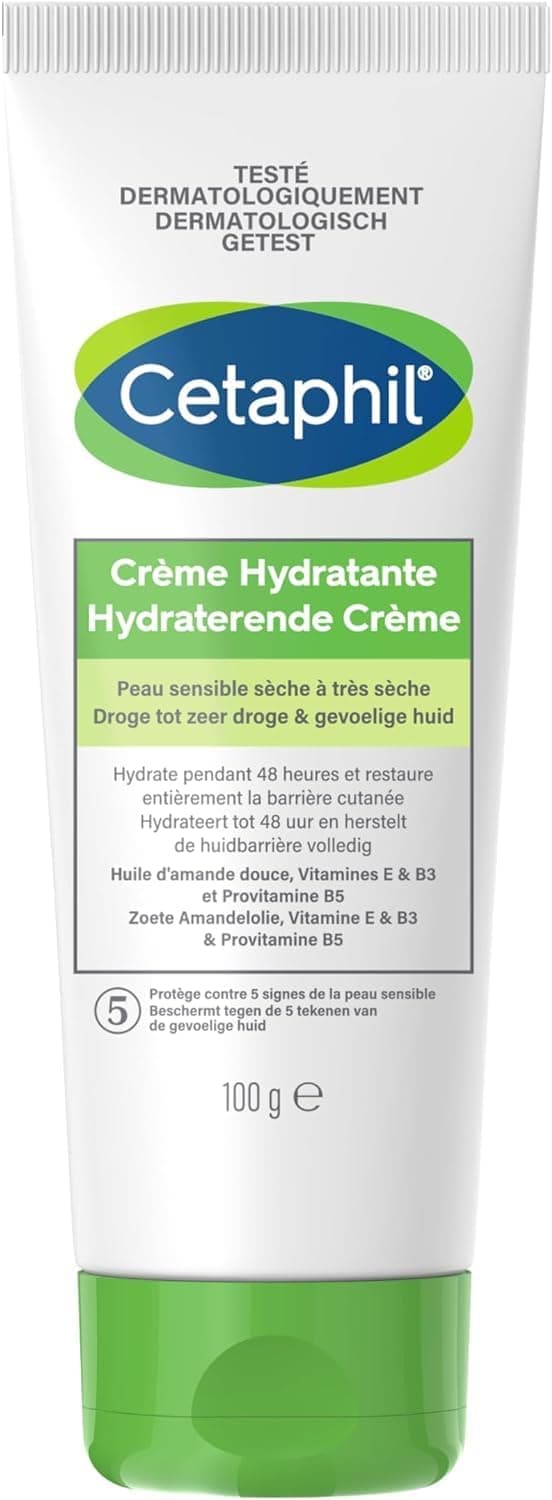 Cetaphil crème hydratante corps, 100g, Visage et corps, peaux sensibles sèches à très sèches, Crème corps hydratante, Niacinamide, Panthénol et de la glycérine, sans parfum