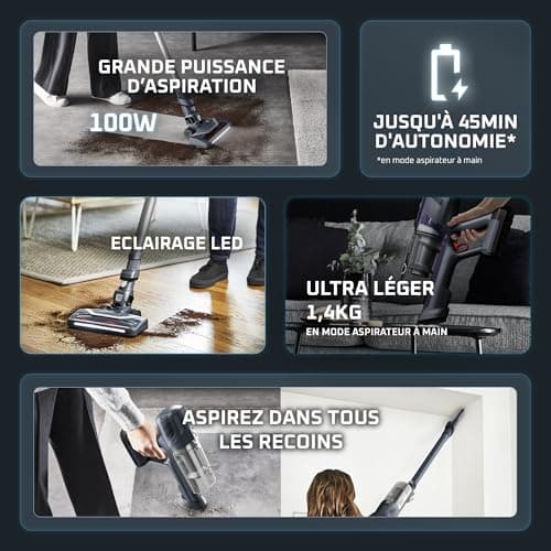 Rowenta X-Pert6.60 Aspirateur balai sans fil multifonction, Puissance de 100W, 45 minutes d'autonomie RH6831EO, Noir - Image 6