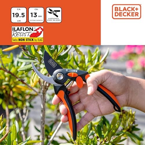 BLACK+DECKER Garden Sector - Hedge Trimmer - High Quality Steel Blades - Ergonomic Handle Branch Cutter - Sector 13 mm Blow Capacity - Black/Orange - Image 4