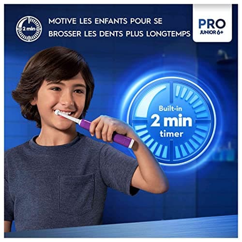Oral-B Pro Junior Children's Electric Toothbrush, Effective yet Gentle Cleaning for Sensitive Teeth, Good Dental Hygiene For Children 6 Years +, 1 Charger, 1 Round Brush, Purple - Image 3