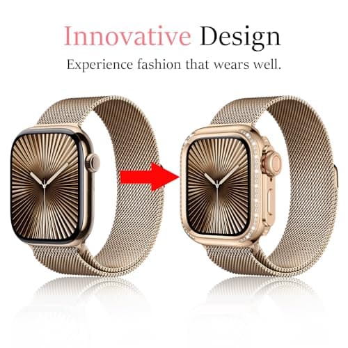 Amizee 2 in 1 Metal Bling Case Compatible with Apple Watch Series 11/10 46mm with Women, Shine Diamond Protector Metal Bumper Cover for iWatch 46mm, Rose Gold/White - Image 3