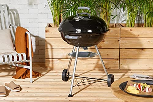 Weber Kettle Compact Charcoal Barbecue / Enamelled Steel Bowl and Lid, 57 cm Cooking Surface, Ash Catcher Tray, Tripod and Wheels, Black/Silver - Image 4