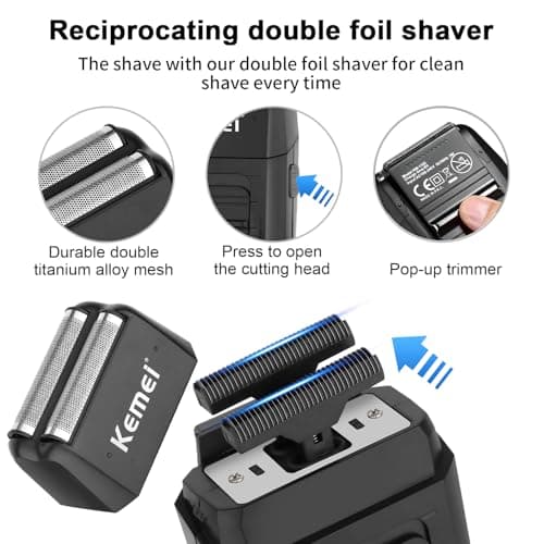 KEMEI Professional Hair Clippers for Men, Cordless Barber Clipper & Beard Trimmer/T Hair Trimmer, Aluminum Electric Razor Hair Cutting Kit for Men - Image 6