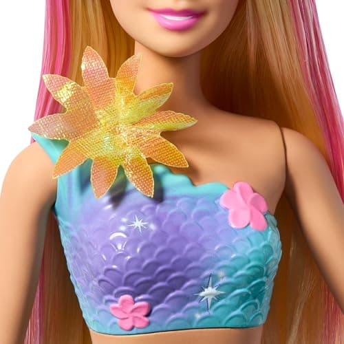 Barbie Barbie Mermaid Magic Flower Blonde Doll with Surprise Blooming Flowers, Gradient Tails, Beaded Headband and Long Blonde Hair with Pink Highlights - Image 6