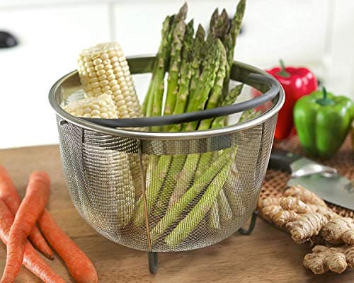 6QT Stainless Steel Steamer Basket with Handle for Instant Pot Accessories Fits Most Pressure Cookers - Steaming Vegetables, Eggs, 6qt Black - Image 3