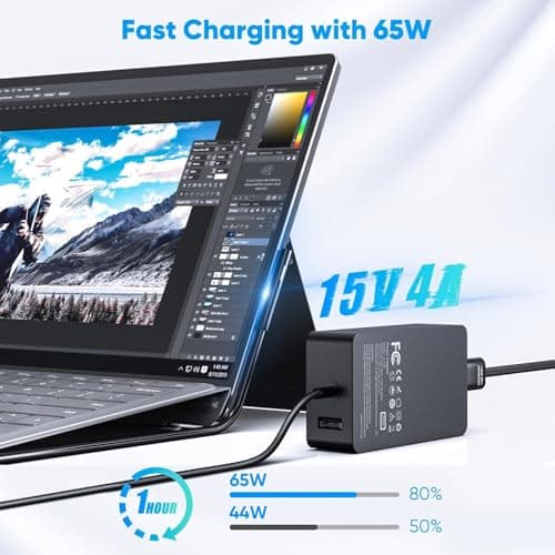 65W Surface Pro Ordinateur Portable Chargeur for Microsoft Surface Pro 8/X/7/6/5/4/3,Surface Book 2/1, Surface Laptop 5/4/3/2/1 Studio,Compatible avec Microsoft Chargeur 65W,USB Type A 2 Pin NA - Image 8