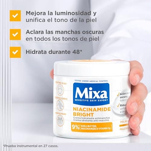 Mixa Crème Hydratante Anti-Taches, Pour Peau Sèche et Terne, Peau Hydratée pendant 48H, Teint Lumineux et Uniforme, Avec 9% de Niacinamide, Vitamine C et Beurre de Karité, Niacinamide Bright, 400 ml - Image 3