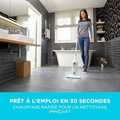 BLACK+DECKER - Balai Vapeur avec Patin Microfibre - Nettoyeur de Sol 1300W - Multi-Surfaces - Temps de Chauffe 25 sec - Tête Pivotante 180° - Réservoir 380 ml - Nettoyage Parfait - FSM13E1-QS - Image 4