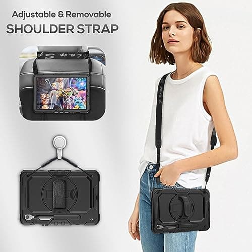 SEYMAC Case for Samsung Galaxy Tab S10 Lite / S10 FE / S9 FE 10.9 inches/S9 11 inch, Shockproof Case with Screen Protector, Hand Strap, Shoulder Strap, Stand and Pen Holder, Black - Image 5