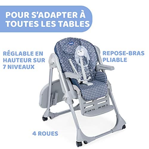 Chicco Polly Easy Adjustable High Chair for Children 6 Months to 3 Years (15 kg), Recliner, with Adjustable Height and Footrest, 4 Wheels, Folding - Pinguin - Image 5
