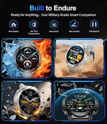 FOXBOX 1.62 Inch AMOLED Men's Smart Watch, 3ATM Waterproof Smartwatch with LED Torch for Android/iOS, Bluetooth Calling, 110+ Sportmodi, 24/7 Heart Rate/Sleep Monitoring, Silver - Image 5