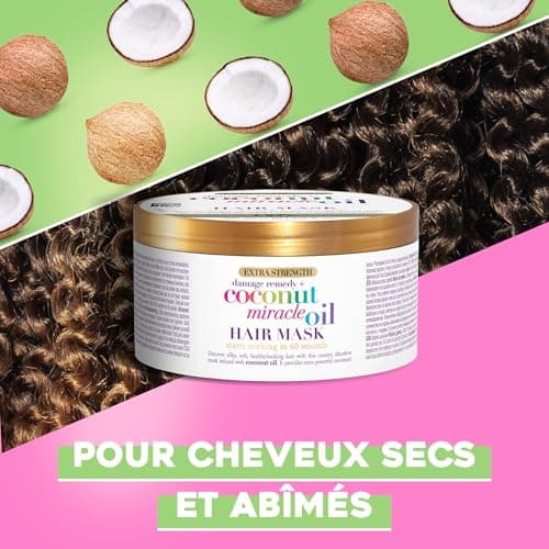OGX | Masque Cheveux Extra Strength Damage Remedy + Coconut Miracle Oil (pot de 300 ml) – Soin cheveux à l'huile de noix de coco pour cheveux abîmés – Masque hydratant sans parabènes - Image 7