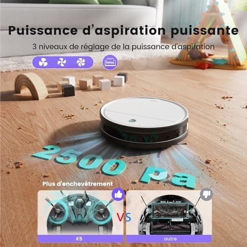 OKP K5 Robot Vacuum Cleaner, 2500 Pa, 120 Min, Self-Recharge, Programmable with 3 Power Modes, Auto Return to Station, Quiet, Wi-FI/Alexa/App, Suitable for Hard Floors, Pet Hair and Carpet - Image 5