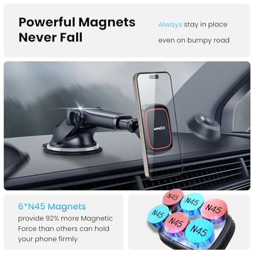 APPS2Car Magnetic Car Phone Holder, Dashboard/Windshield Holder, Car Phone Holder with Adjustable Telescopic Arm, 6 Powerful Magnets for All Mobile Phones - Image 4