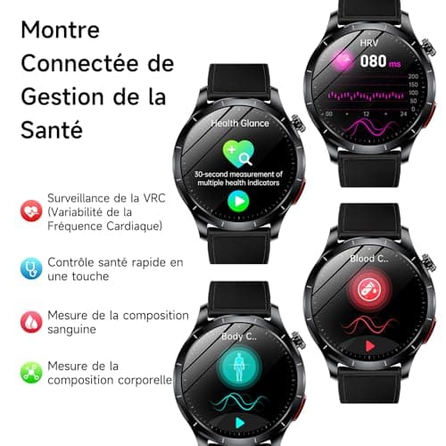 2026 Nouv’ Montre Connectée Homme avec ECG+HRV/Pressιon artérιelle/Acide Urique/IMC,1,43" AMOLED Smartwatch avec Fonction SOS,24/7 Fréquence Cardiaque/Sommeil/SpO2/Apnée,Android/iOS - Image 5