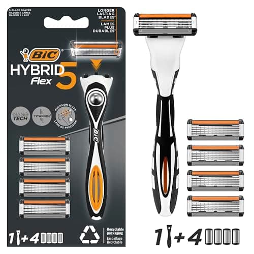 BIC Hybrid 5 Flex - Rechargeable Shaver for Men, 1 Durable Handle + 4 Refills of 5 Blades for a Precise and Comfortable Shave - Image 3